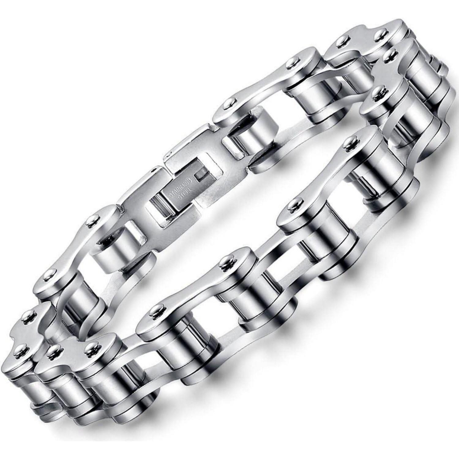 LuxusKollektion Gliederarmband Armband Herren Edelstahl Fahrradkette Biker silber 21.5 Zentimeter