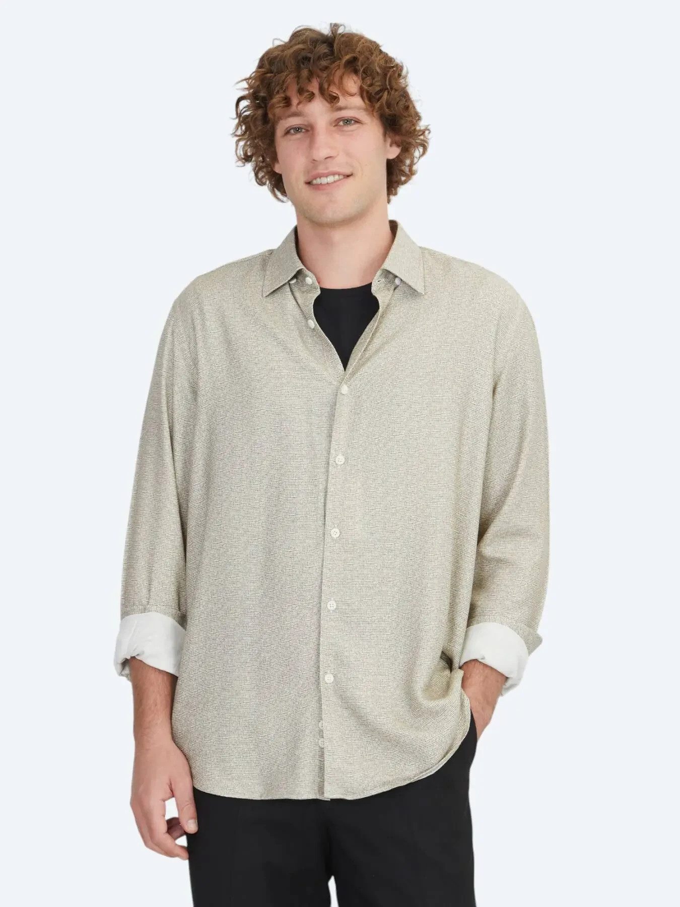 KİP Hemdbluse Beige Regular Fit Weben Casual 100% Baumwollhemd