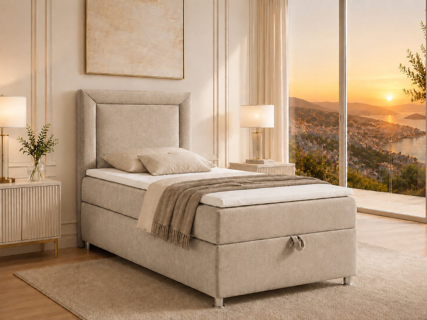 Best for Home Boxspringbett Trinity K-3 Boxspringbett mit Stauraum und Topper (Einzelbett, Polsterbett mit gepolstertes Kopfteil, Jugendbett, Kinderbett versch. Größen, 3-St., Boxspringbett-Set inklusive Matratze und Topper), Bettkasten mit Hebemechanismu