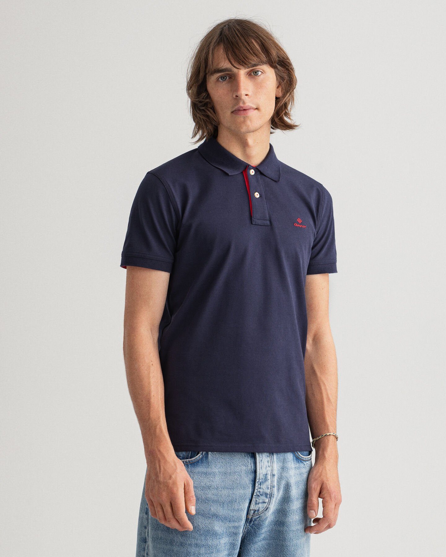 Gant Shirt kontrastfarbener Poloshirt Piqué Poloshirt Rugger mit Dunkelblau