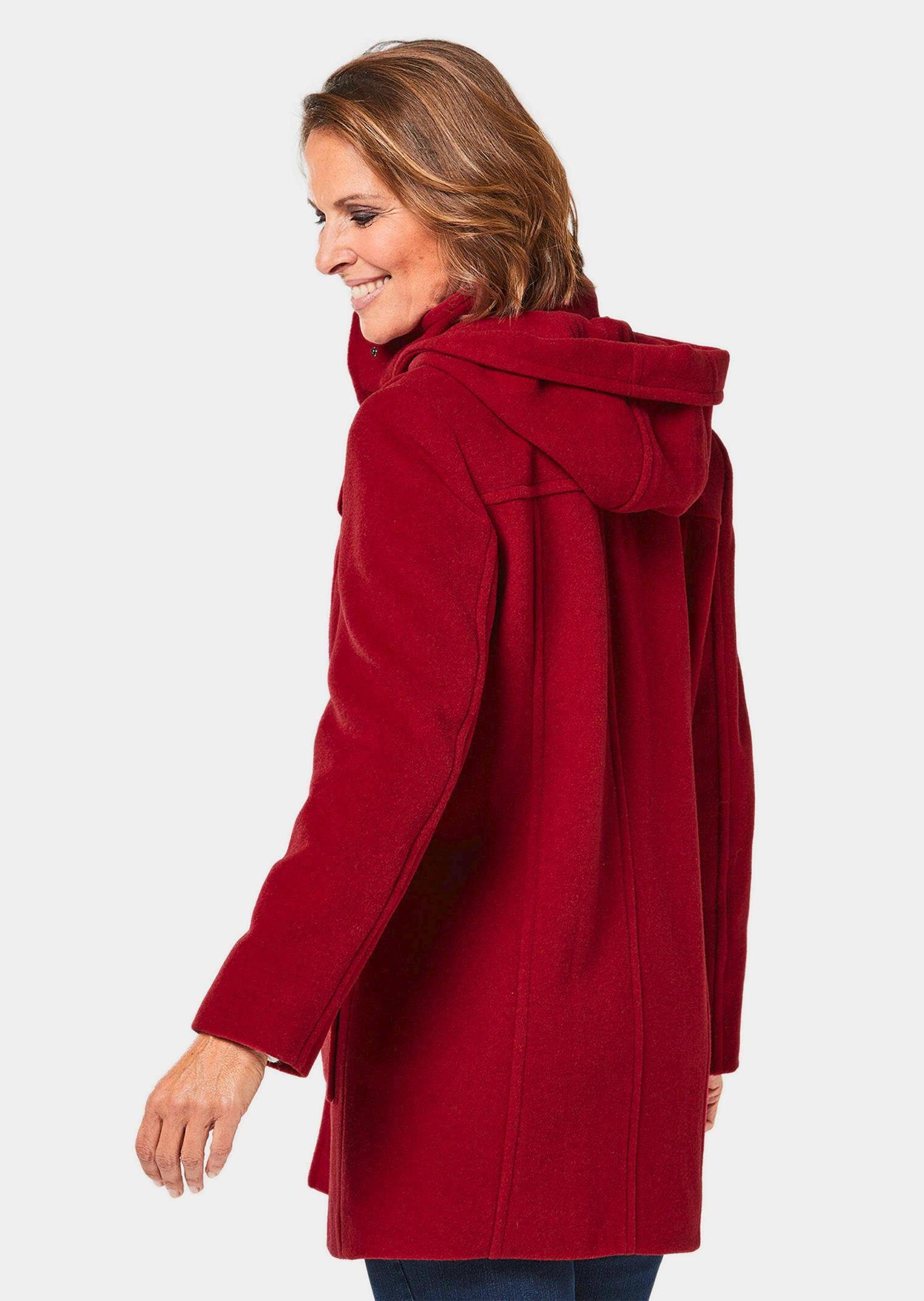 GOLDNER Kurzmantel Eleganter Wintermantel mit Kapuze Dufflecoat mit Stehkragen, Reißverschluss, Taschen und Langarm