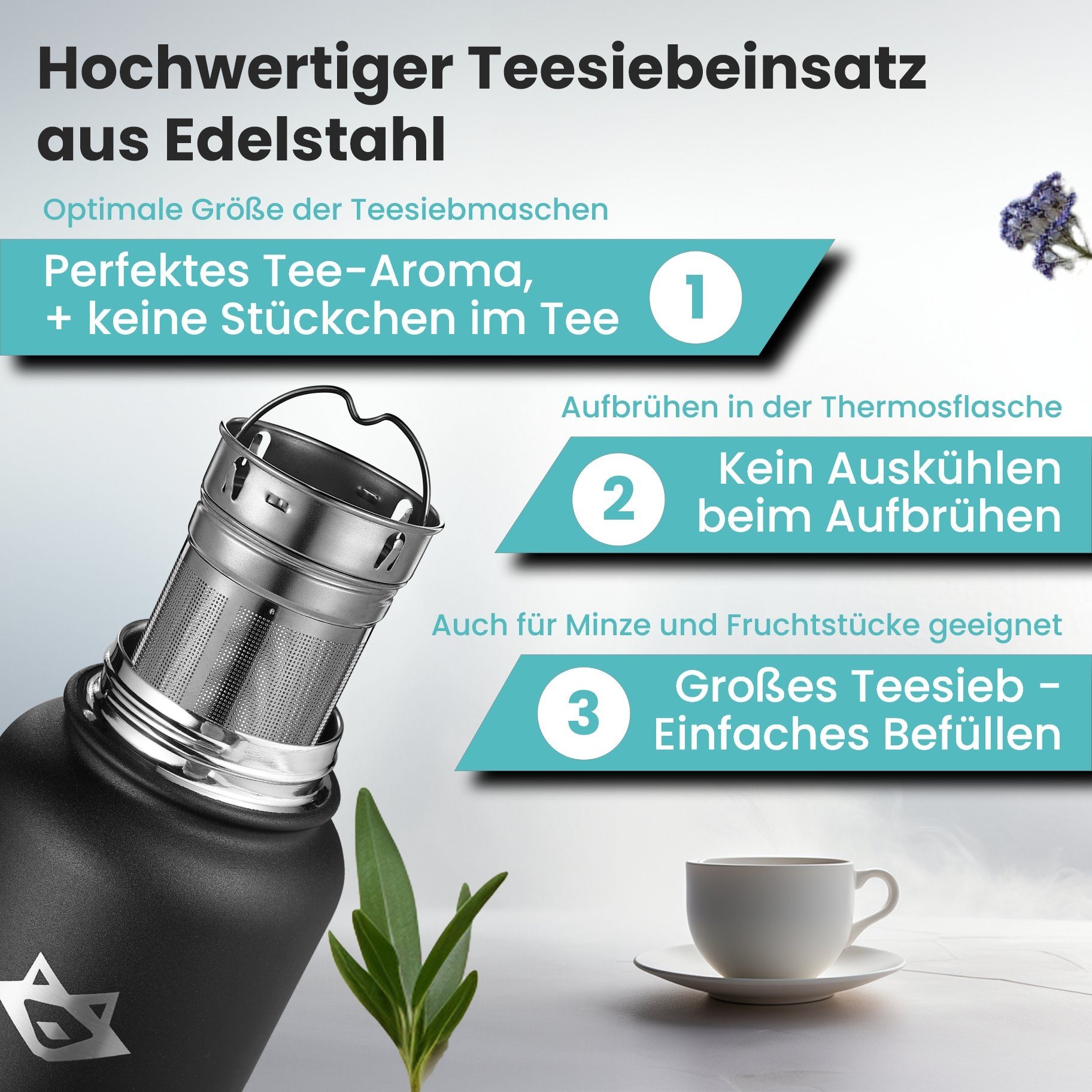 Isolierflasche Vakuumisolierung, Ein- Aufsätzen, kalt Isolierflasche Geschenkbox Paratito 950ml, Hält heiß lange und innov. und Paratito® mit Matt-Schwarz mit + Edelstahl