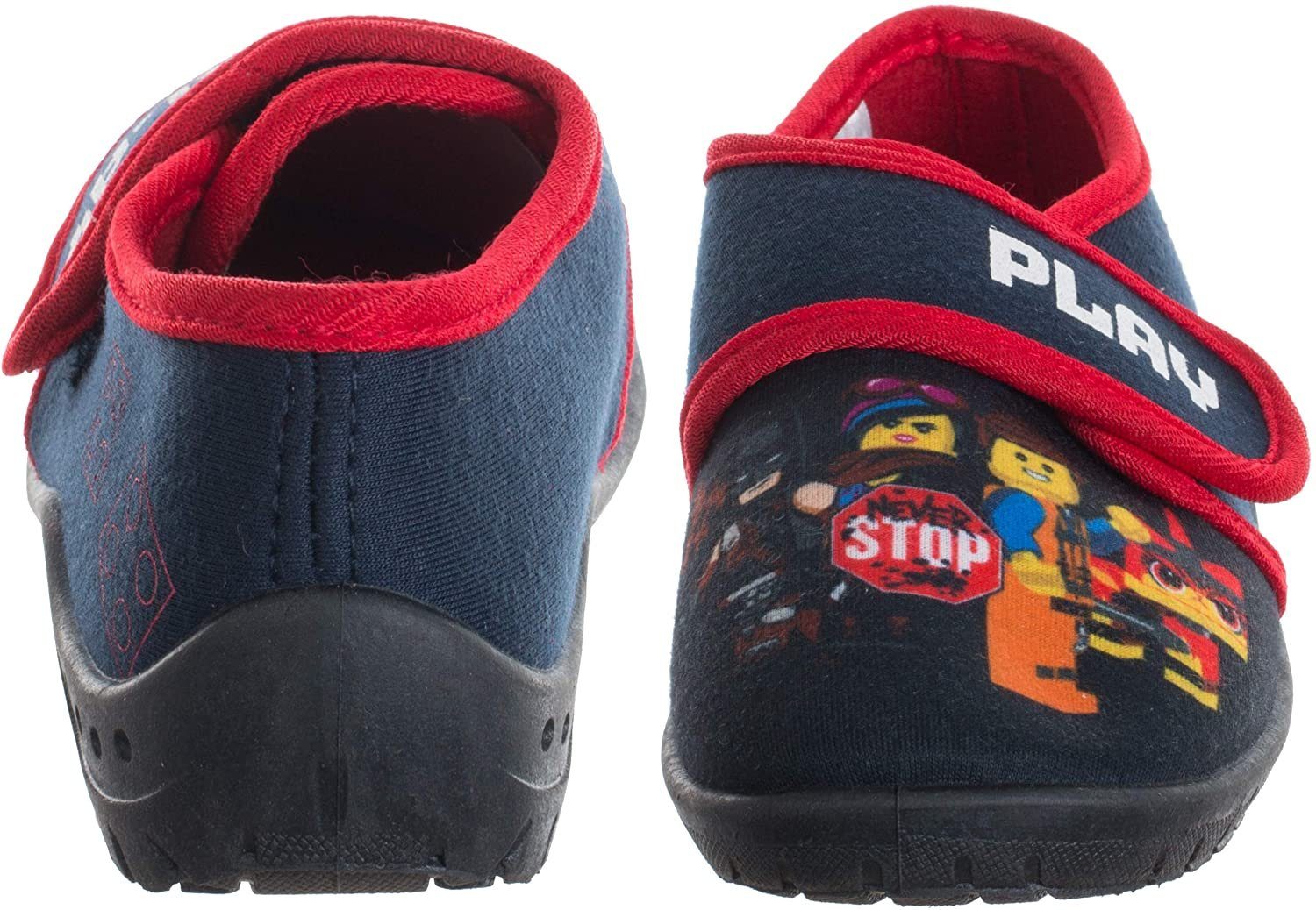 LEGO® Lego® Movie Hausschuhe Navy-Rot Play never Stop Jungen + Mädchen Schuhe Slipper Pantoffeln Kinderschuhe rutschfeste Sohle Gr.25 26 27 28 29 30 Hausschuh
