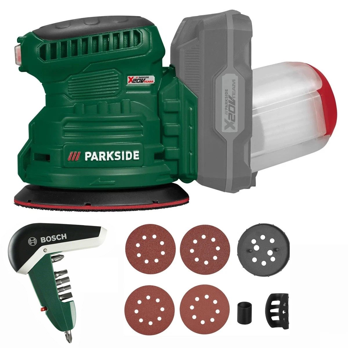 Parkside Akku-Exzenterschleifer Akku-Exzenterschleifer PAEXSG 20-Li mit 4 Schleifblättern, ohne Akku