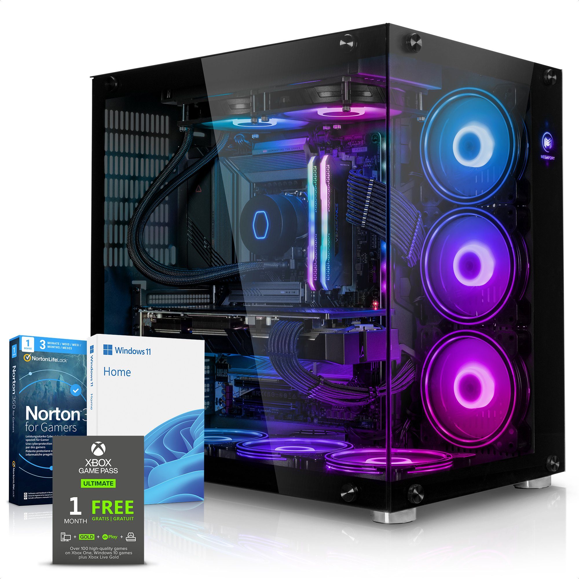 Megaport Gaming-PC (Intel Core i7 12700KF 12x3.60 GHz 12700KF, GeForce RTX 4070 12GB, 32 GB RAM, 2000 GB SSD, Wasserkühlung, Windows 11, WLAN)