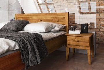 Natur24 Einzelbett Bett Sydo 8 Wildeiche 80x200cm mit Holzkopfteil und hohem Fußteil