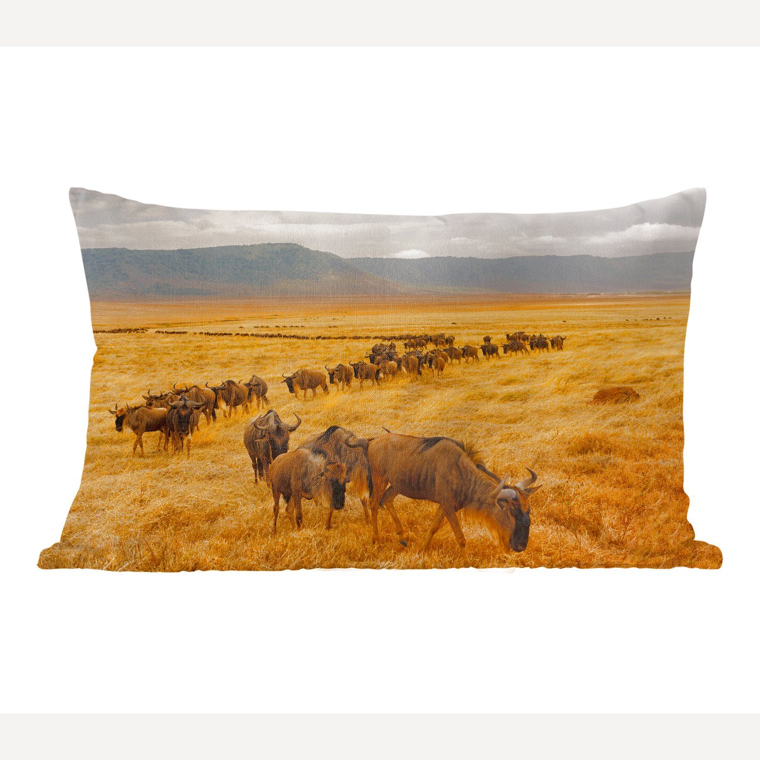 Schlafzimmer Krater Dekokissen Tansania, Dekoration, Wohzimmer Dekokissen im Wildtierherde Füllung, mit Ngorongoro MuchoWow in Zierkissen, von