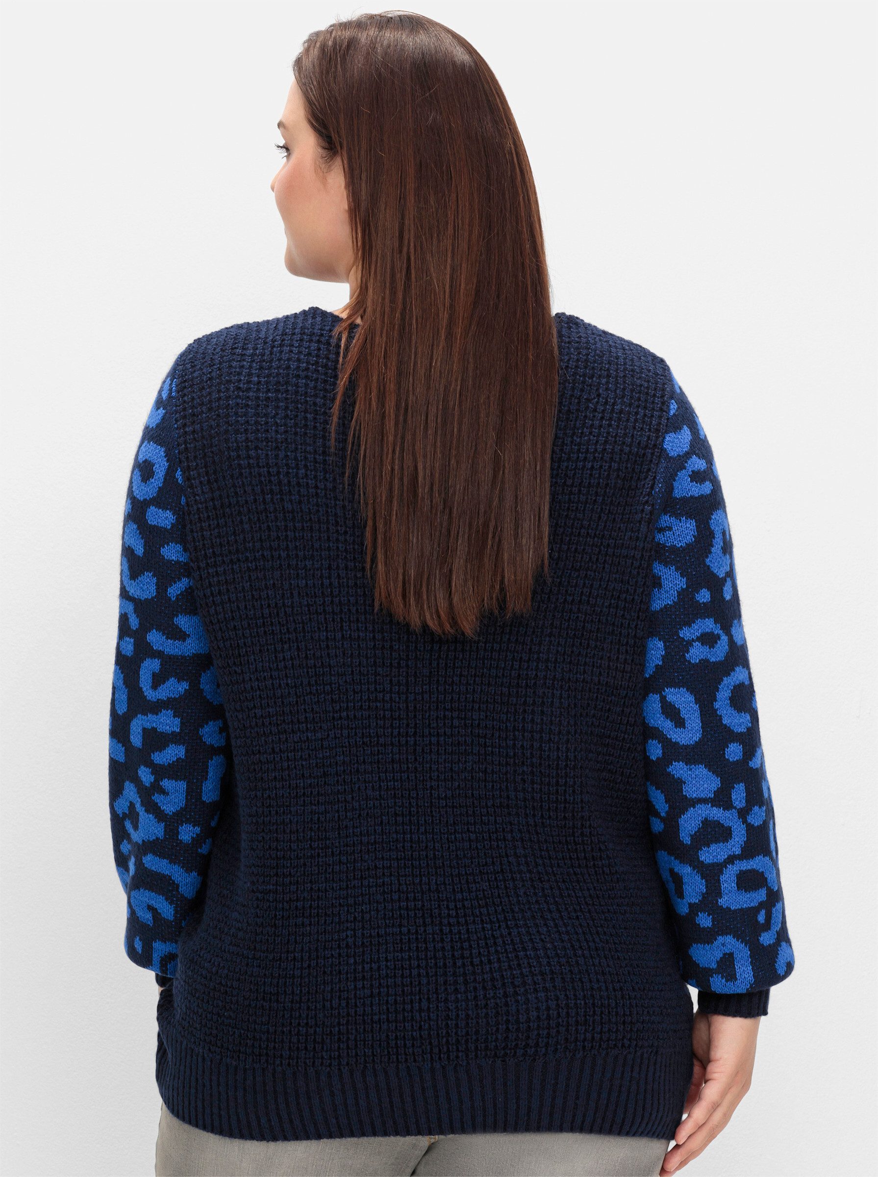 Sheego Strickpullover V-Ausschnitt-Pullover . mit gemusterten Ballonärmeln günstig online kaufen