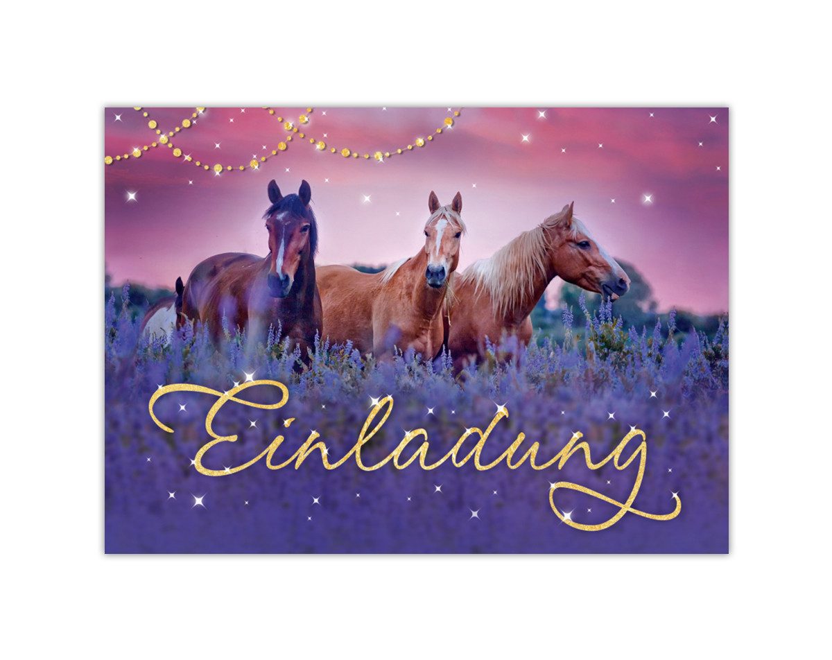 JUNAPACK Запрошення Pferd Einladungen zum Kindergeburtstag Fohlen lila Mädchen, Запрошення mit einem Pferd Motiv für Kinder