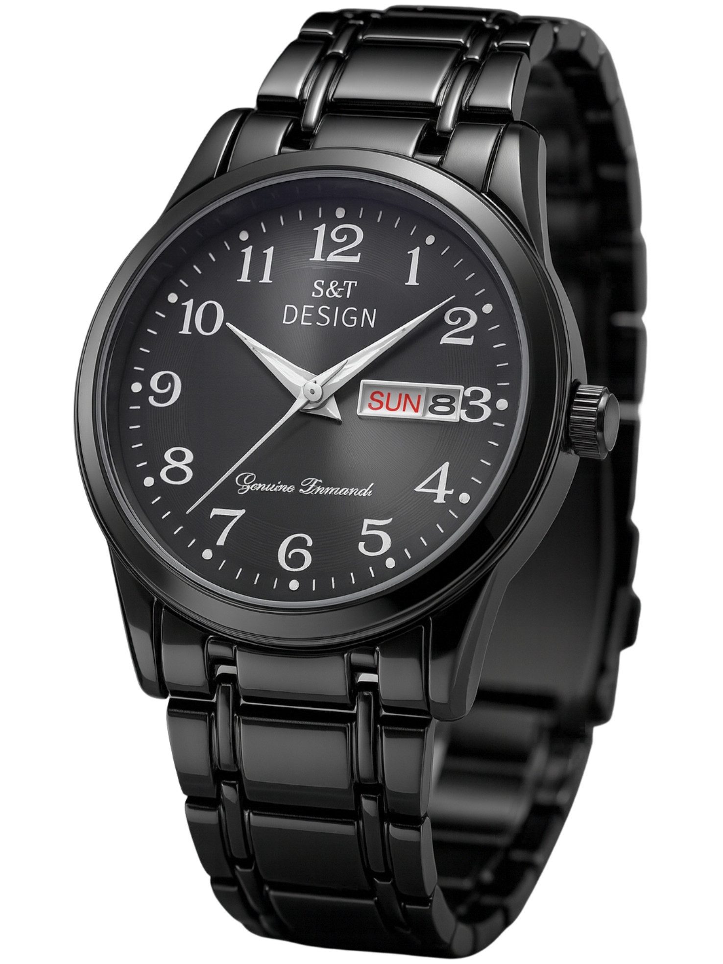 S&T Design Quarzuhr Herren Uhr Edelstahl Armbanduhr Herrenuhr, (Geschenkebox (Etui), inkl. Armbandkürzer & Etui), Männer Uhr 3Bar Wasserdicht Datum Große Ziffern Zahlen Analog