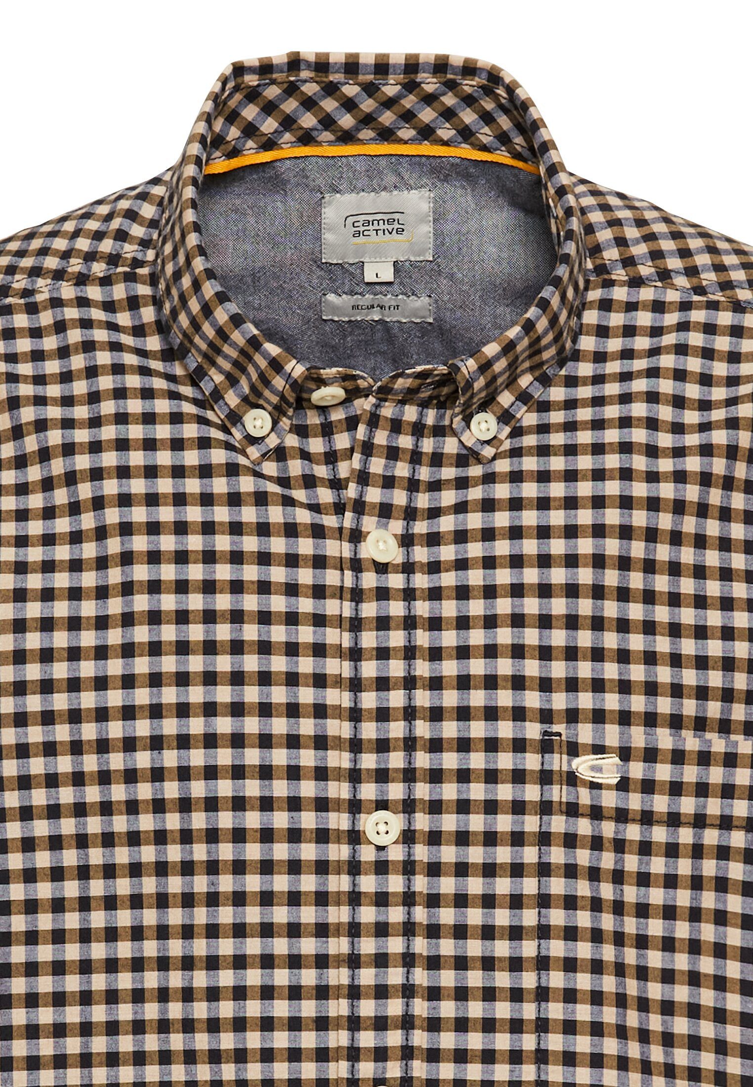 camel active Kurzarmhemd kariert, mit Button-Down-Kragen