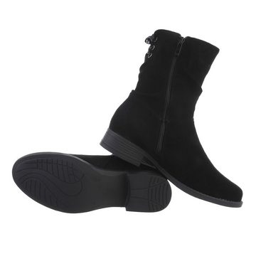 Ital-Design Damen Freizeit Stiefelette Blockabsatz Flache Stiefeletten in Schwarz