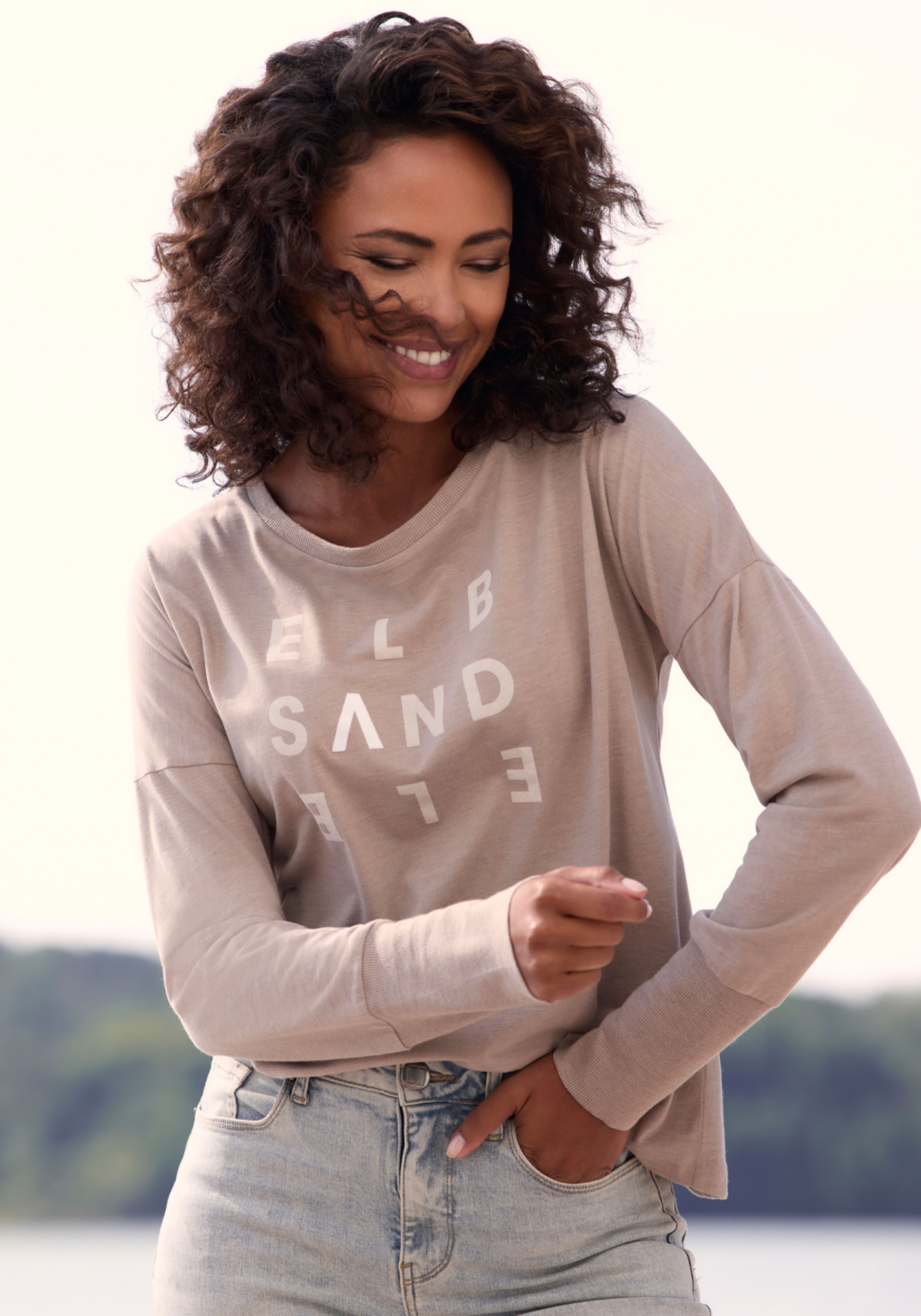 Elbsand Longsleeve Ingiara mit Logodruck vorne, Langarmshirt, sportlich-casual