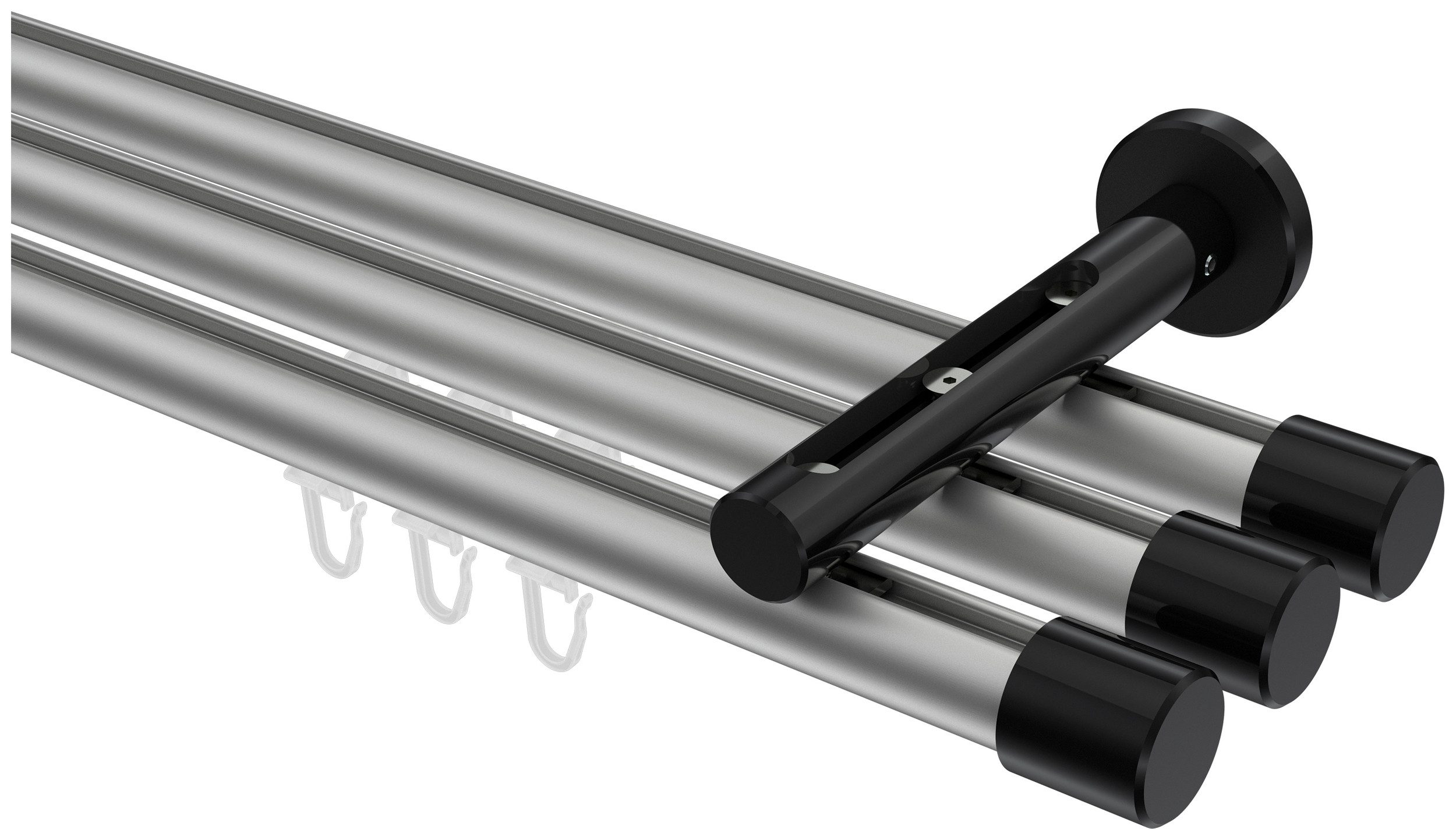 INTERDECO Innenlaufschiene Siteno Santo, Ø 20 mm, 3-läufig, Fixmaß, kürzbar, Wandmontage, Aluminium, Silbergrau / Schwarz / Bicolor