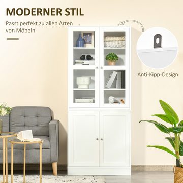 HOMCOM Bücherregal Bücherschrank 178,5 cm Hochschrank mit Glastür 6 Fächern, Küchenschrank 1-tlg., für Wohnzimmer Büro Weiß