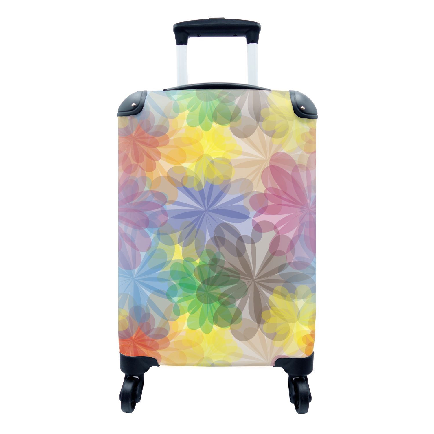 MuchoWow Handgepäckkoffer Regenbogen - Blumen - Abstrakt - Muster, 4 Rollen, Reisetasche mit rollen, Handgepäck für Ferien, Trolley, Reisekoffer