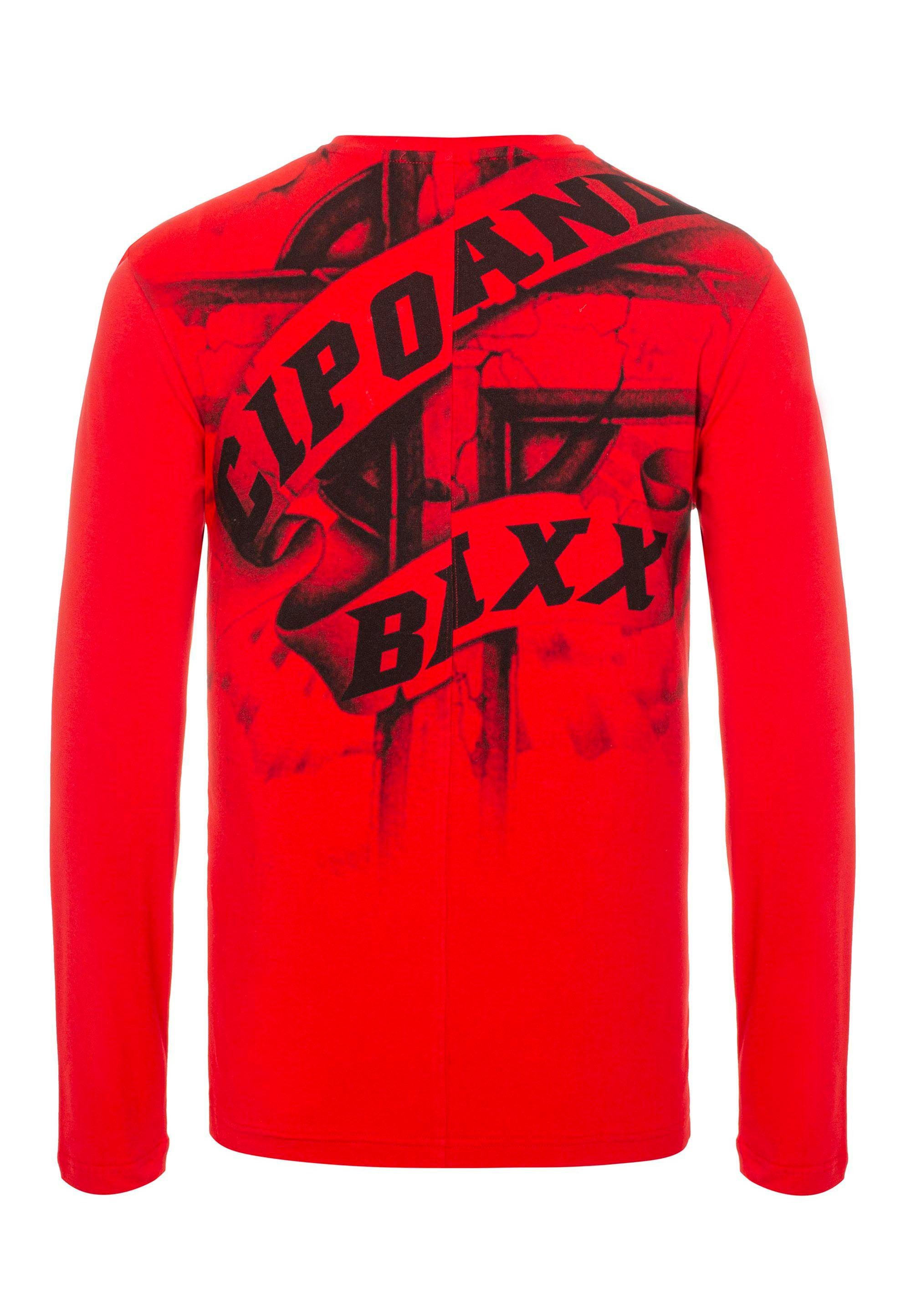 Cipo & Baxx Langarmshirt in Look rot-schwarz coolem