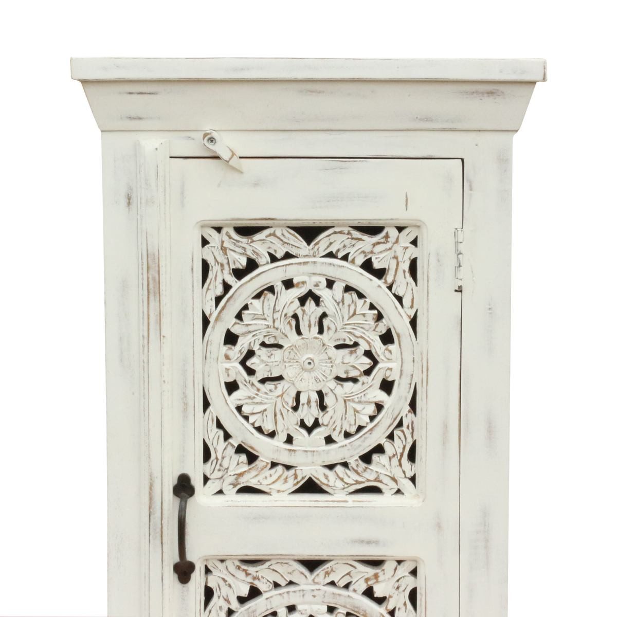 Oriental Galerie Mehrzweckschrank Weiße Kommode kleiner Schrank Indien Weiß 107cm Flurschrank schmal hoch, Diele, Nachtschrank, Landhaus