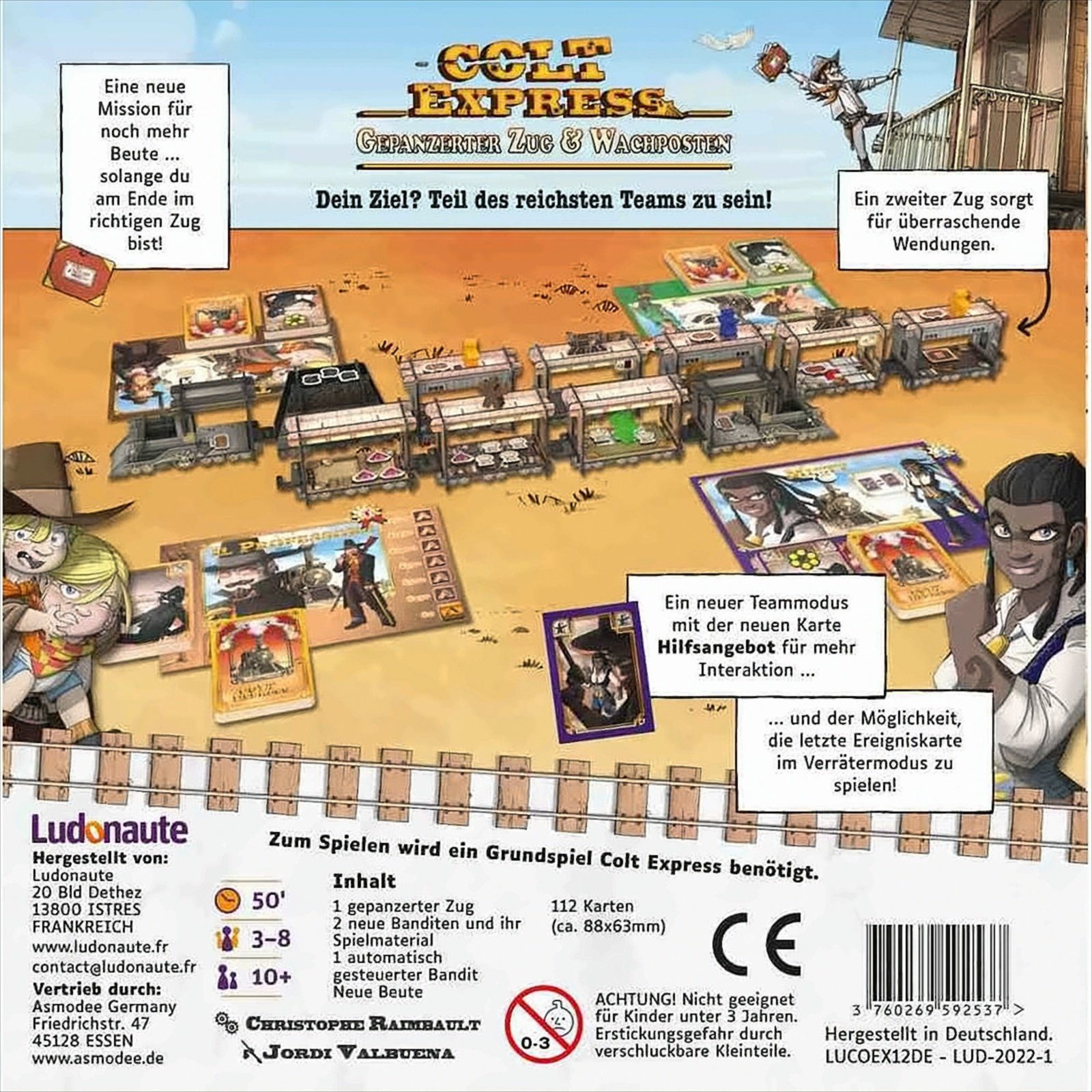 Ludonaute Spiel Colt Express - Gepanzerter Zug & Wachposten