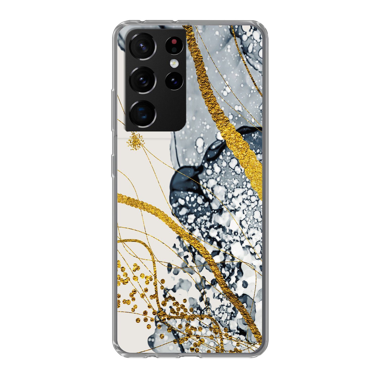 MuchoWow Handyhülle für Samsung Galaxy S21 Ultra Abstrakt - Gold - Natur - Kunst, Phone Case, Silikon, Schutzhülle Dünn