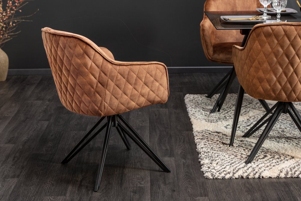 riess-ambiente Polsterstuhl EUPHORIA rost braun/schwarz – Samt, drehbar, Metall-Füße, mit Armlehne (Einzelartikel, 1 St), mit 180° Drehfunktion und Autoreturn – ideal für elegante Esszimmer
