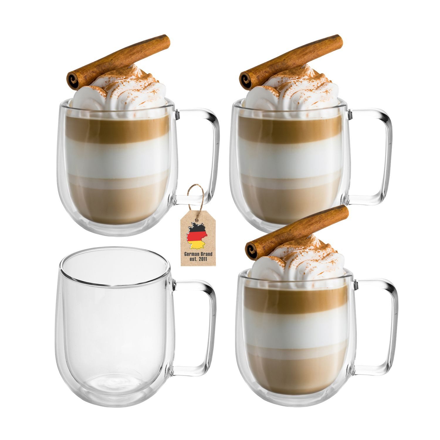 Intirilife Thermoglas, 4-tlg., Glas, Gläser Set Thermoglas Teeglas Kaffeeglas 150ml Doppelwandig (4-tlg)