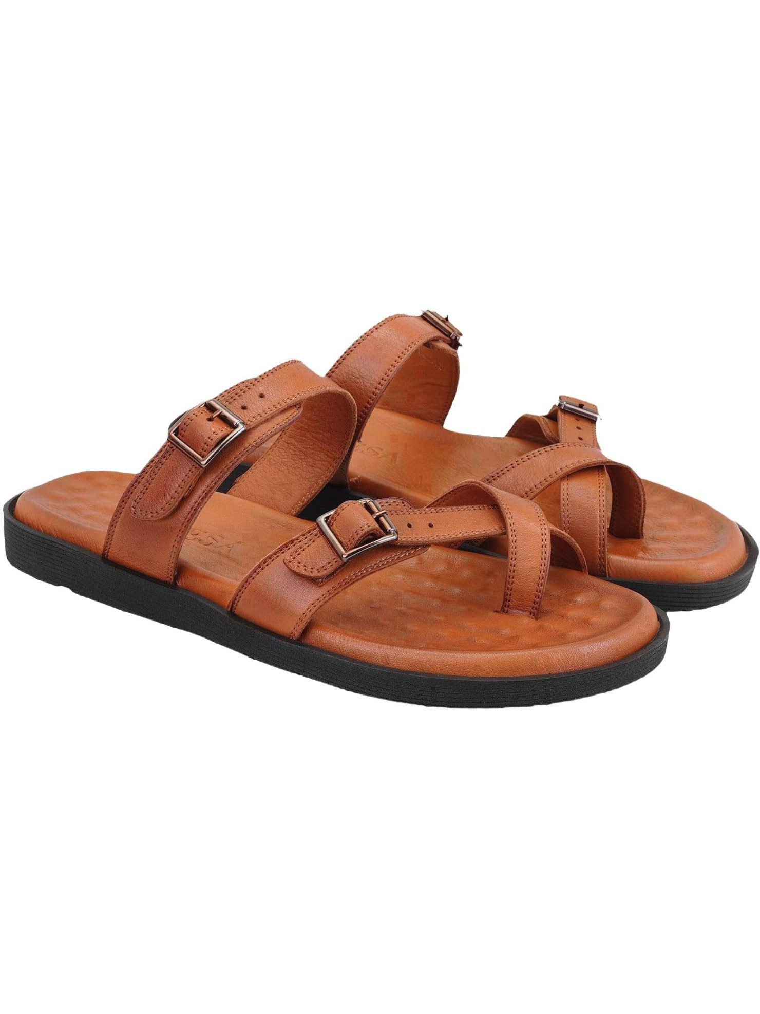 Desa DESA Herren-Pantoletten aus braunem Leder, Modell Essence, mit verstel Badezehentrenner