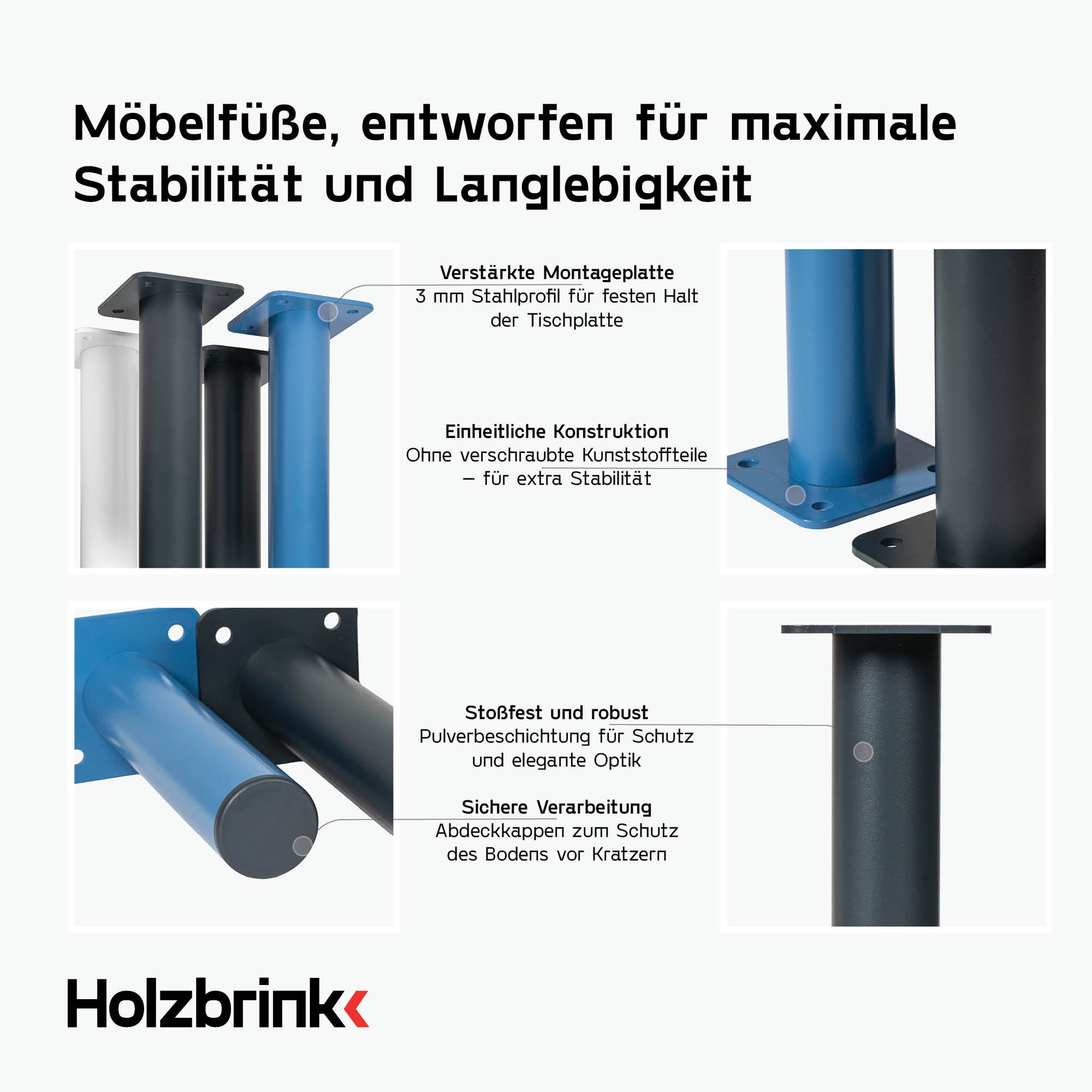 HOLZBRINK Tischbein Tischbeine 43 cm Metall Elfenbein 4 Stk. Ø42,4 mm, Möbelfüße für Couchtisch, Nachttisch, Bank, TV-Tisch – Bild 5 von 5
