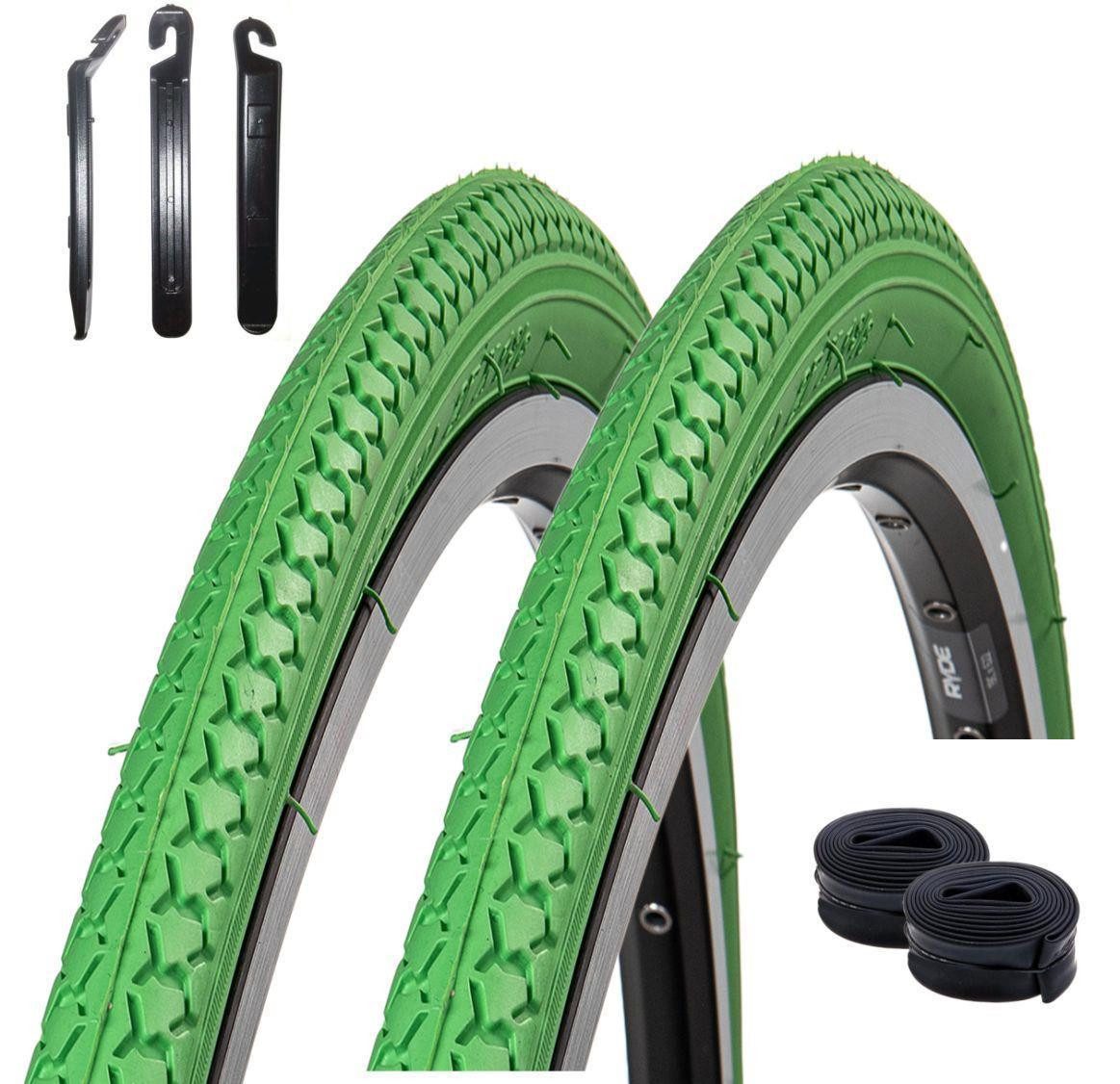 maxxi4you Fahrradreifen 2 x Roverstone 37-630 (27 x 1 3/8) Grün + 2 x AV inkl. Reifenheber