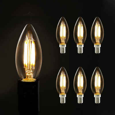 ZMH LED-Leuchtmittel LED Edison Glühbirne Vintage Kronleuchter Kerzenlampe Antike, E14, 6 St., Warmweiß
