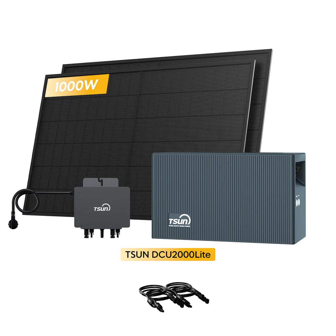 Tsun Balkonkraftwerk TSUN DCU2000Lite mit 800W Mikrowechselrichter & 1000W Solarmodule, (inkl. 2x Sunpro 500W Full Black Glas-Glas Solarmodule), 2400W PV Input mit Dual MPPT, Plug & Play