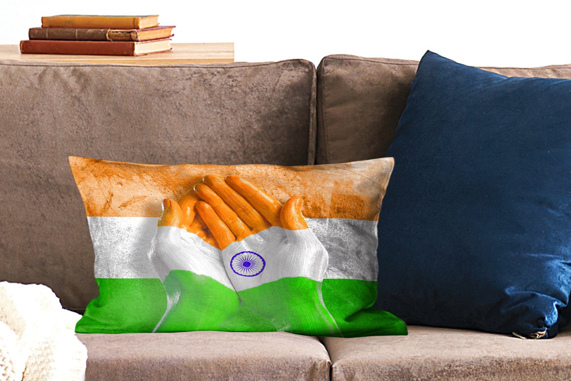 Wohzimmer die MuchoWow Indien, Dekoration, bilden mit von Zierkissen, Hände Flagge Zwei Füllung, Schlafzimmer Dekokissen Dekokissen