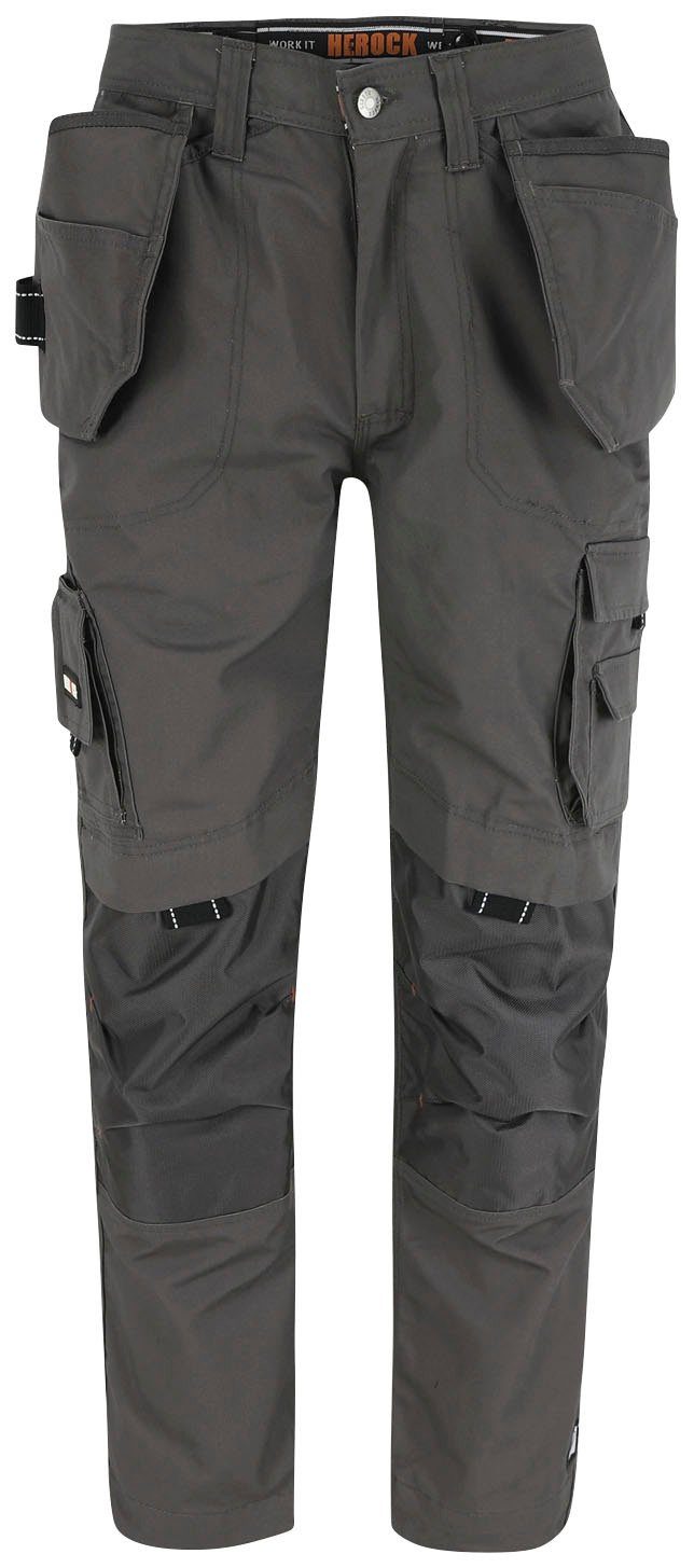 Herock Arbeitshose Dagan Hose (inkl. Nageltaschen), robust, Wasserabweisend, Taschen 11 Kurzgröße SHORTLEG grau