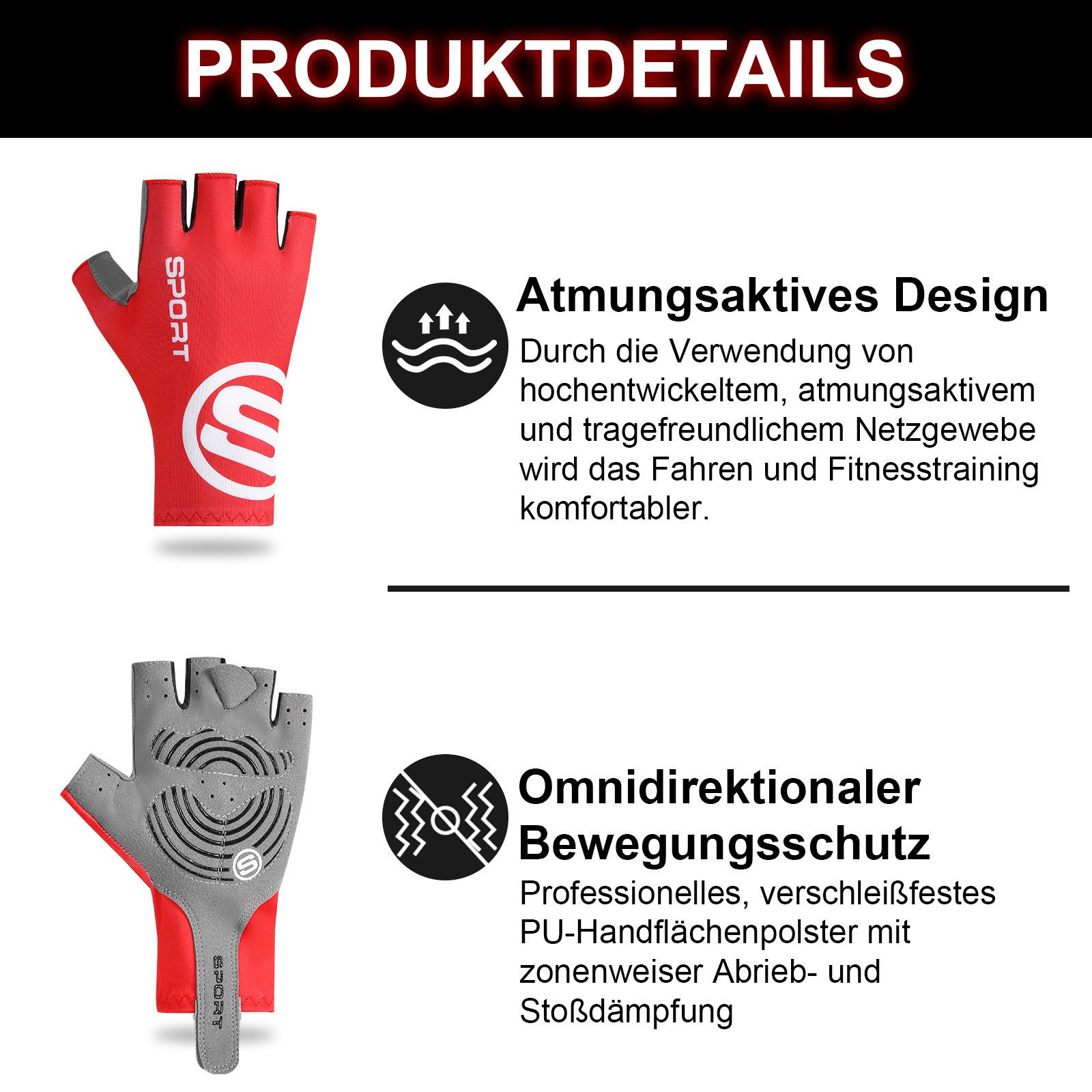 Sunicol Fahrradhandschuhe Halbfinger Rutschfeste und Stoßdämpfende Mountainbike Handschuhe Trainingshandschuhe für Crossfit, Bodybuilding, für Damen und Herren