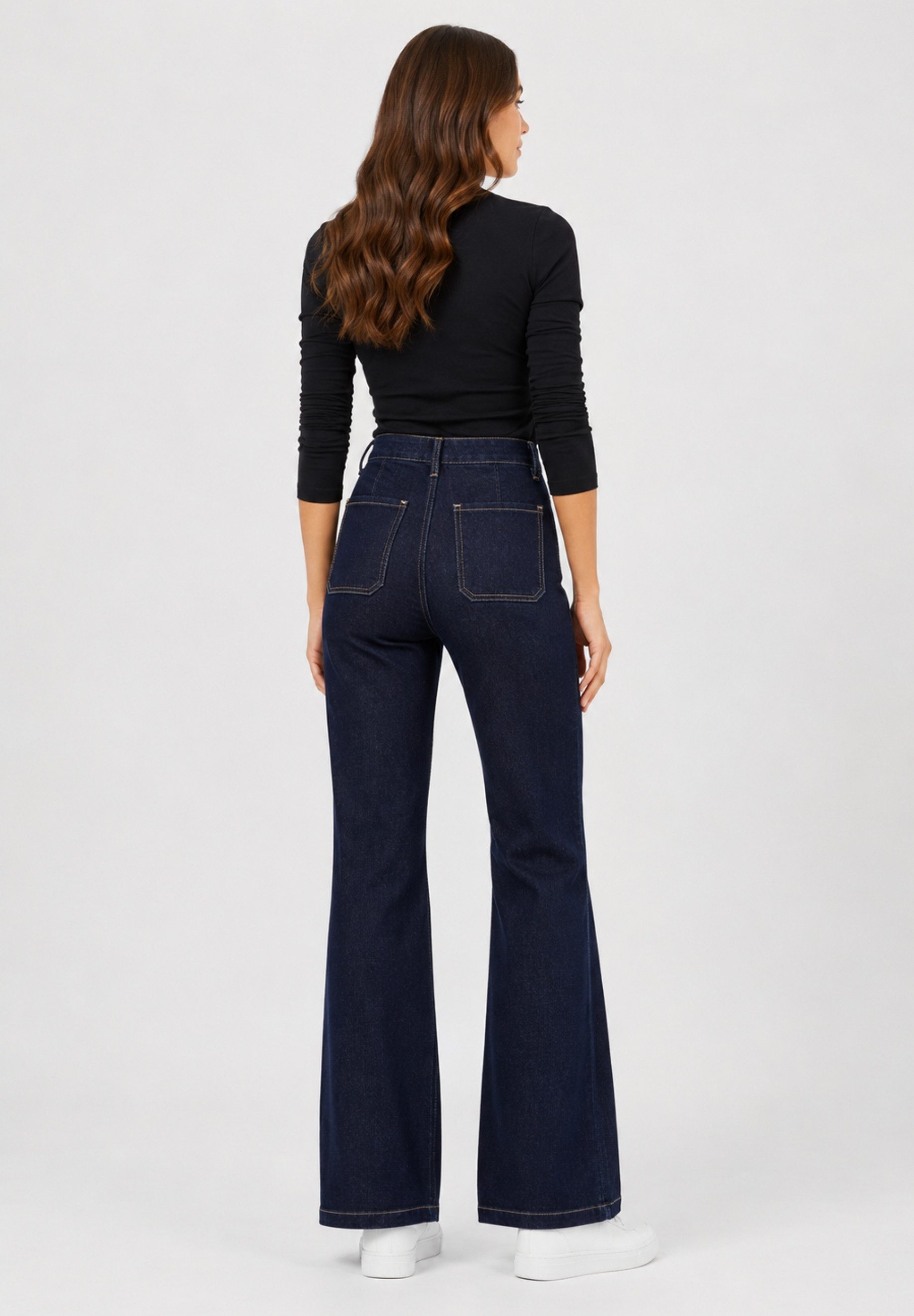 GIRL VIVI Straight-Jeans Damen High-Waist Flared Jeans mit Knopfleiste und Fronttaschen