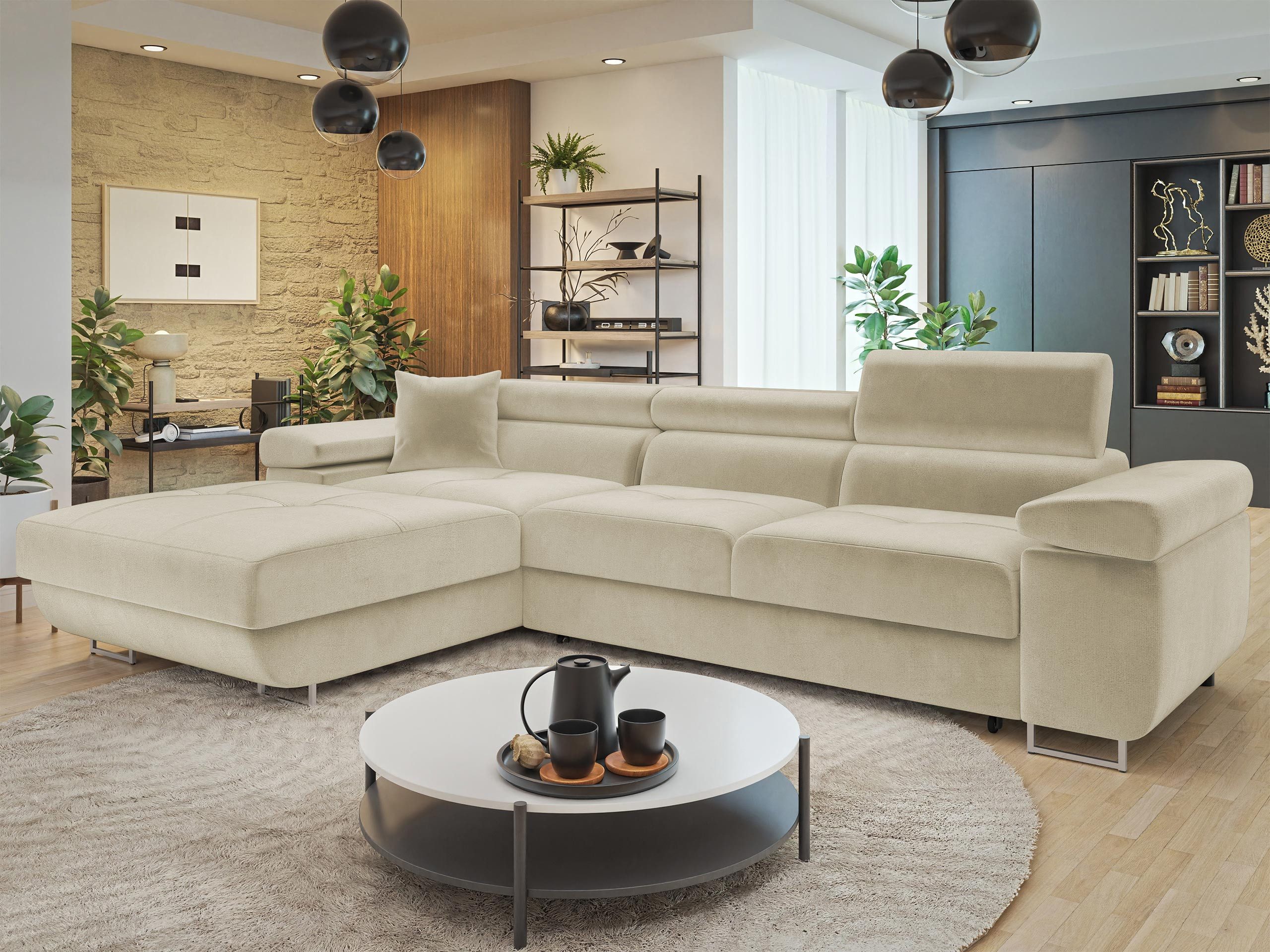 MIRJAN24 Ecksofa Torezio Mini, mit Bettkasten und Schlaffunktion, Einstellbare Kopfstützen, 280x170x70-90 cm