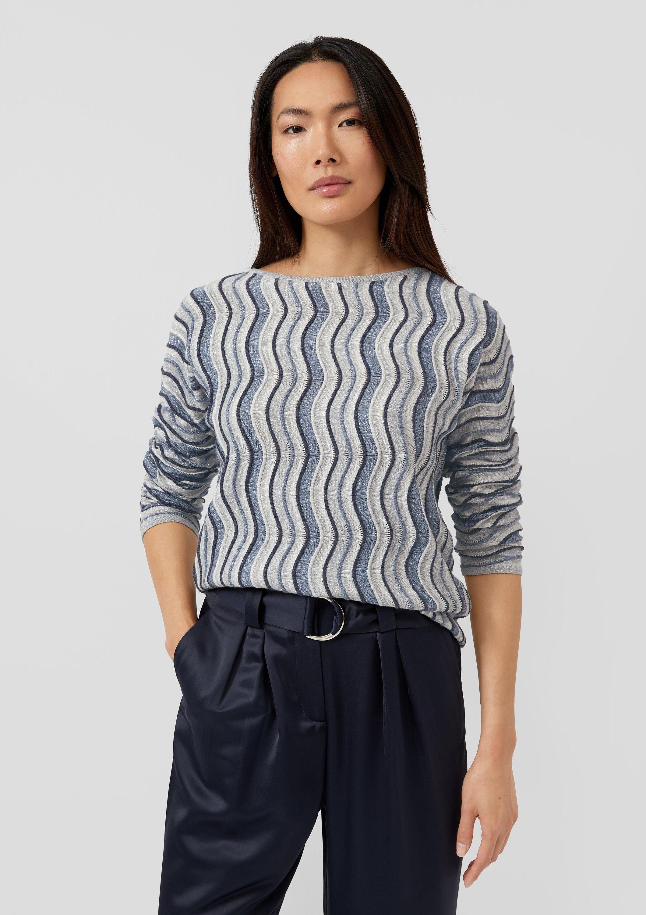 s.Oliver Longpullover Strickpullover Leichter Feinstrick-Pullover mit Wellenstrukturmuster und Glitzergarn