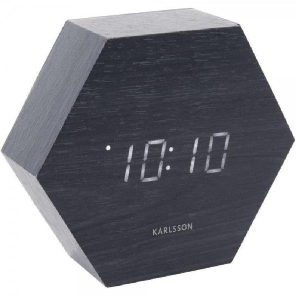 Karlsson Black Uhr (13x11x4,5cm) Hexagon Veneer Wecker