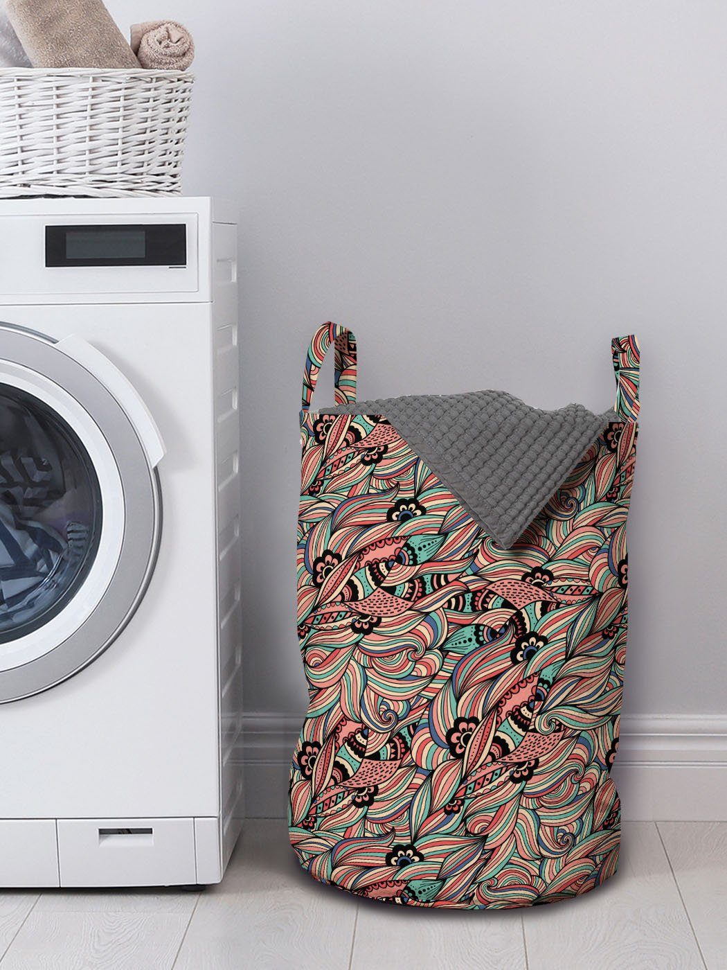 Blossom für Waschsalons, Kordelzugverschluss Wäschekorb mit Abakuhaus traditionell East Griffen Wäschesäckchen