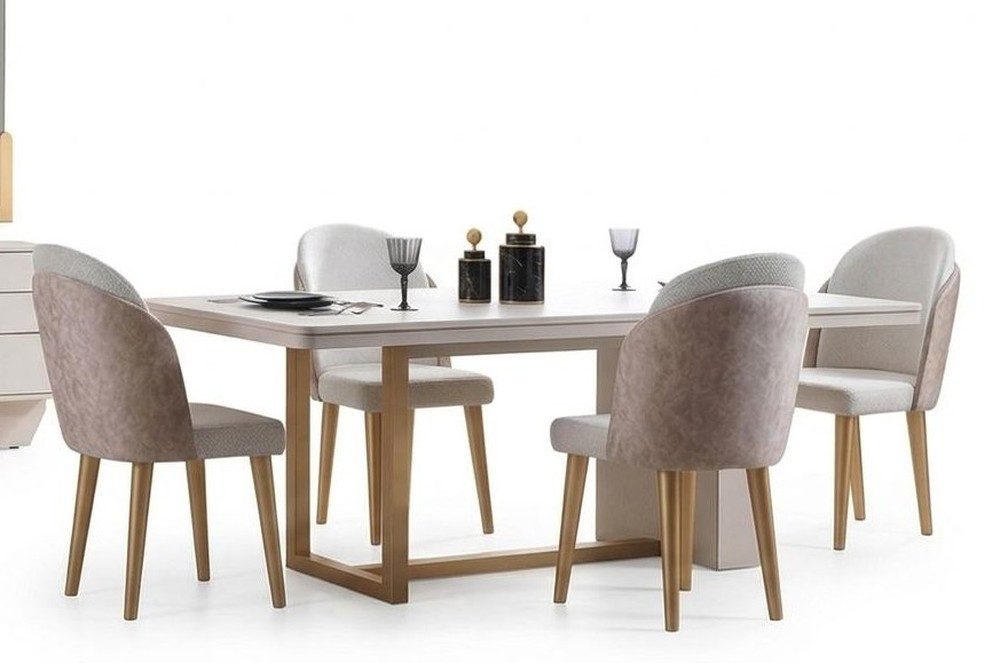 Essgruppe Esszimmer Set Moderner Stil Beige Farbe Elegantes Design Holzrahmen