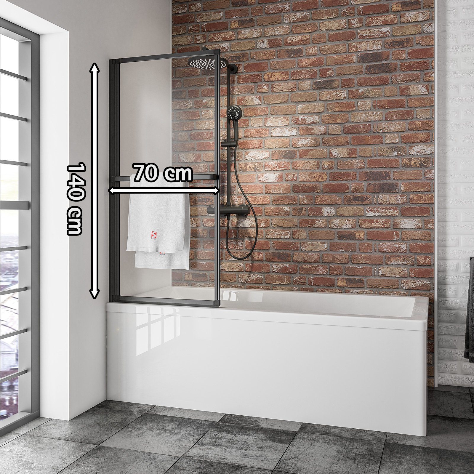 Schulte Badewannenaufsatz Black Style 70 x 140 cm ESG, Glas, (1 tlg), Klar Schwarz Klebe-Montage