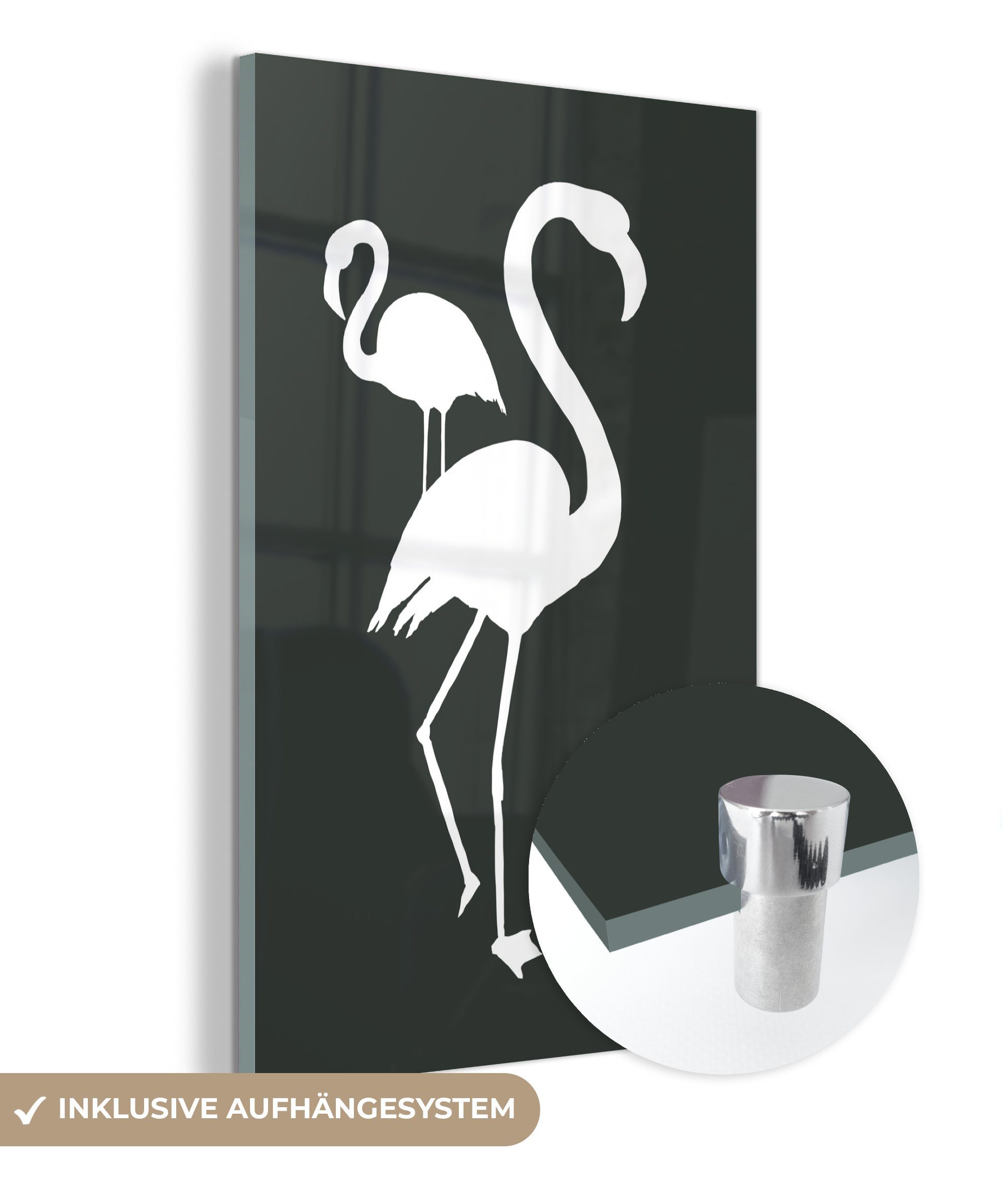 MuchoWow Acrylglasbild Illustration - Flamingo - Weiß, (1 St), Glasbilder - Bilder auf Glas Wandbild - Foto auf Glas - Wanddekoration bunt