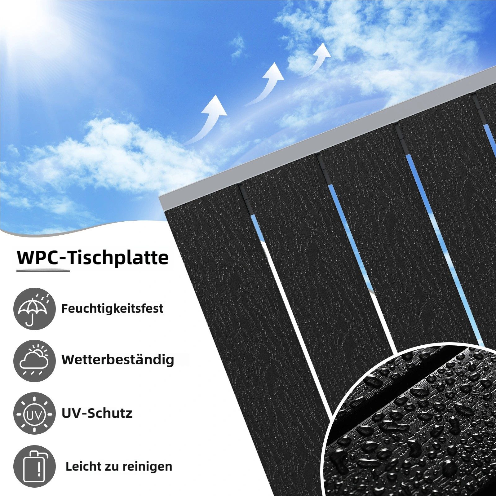 TLGREEN Gartentisch 110x70cm WPC Balkontisch,Rechteckiger Terrassentisch, Esstisch Outdoor (Hitze- und Wetterbeständig, rutschfest, Brettbreite 9cm) – Bild 5 von 5