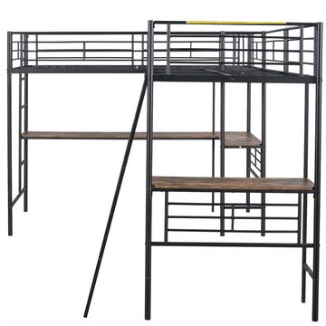 XDeer Jugendbett 90*200cm Hochbett, zwei Etagenbetten, Tisch unter dem Bett, Doppeltreppe, hohes Geländer, schwarz