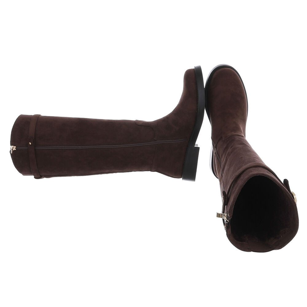 Ital-Design Damen Hoher Stiefel mit Schnalle und Blocksohle Stiefel (92268981) Blockabsatz Flache Stiefel in Braun