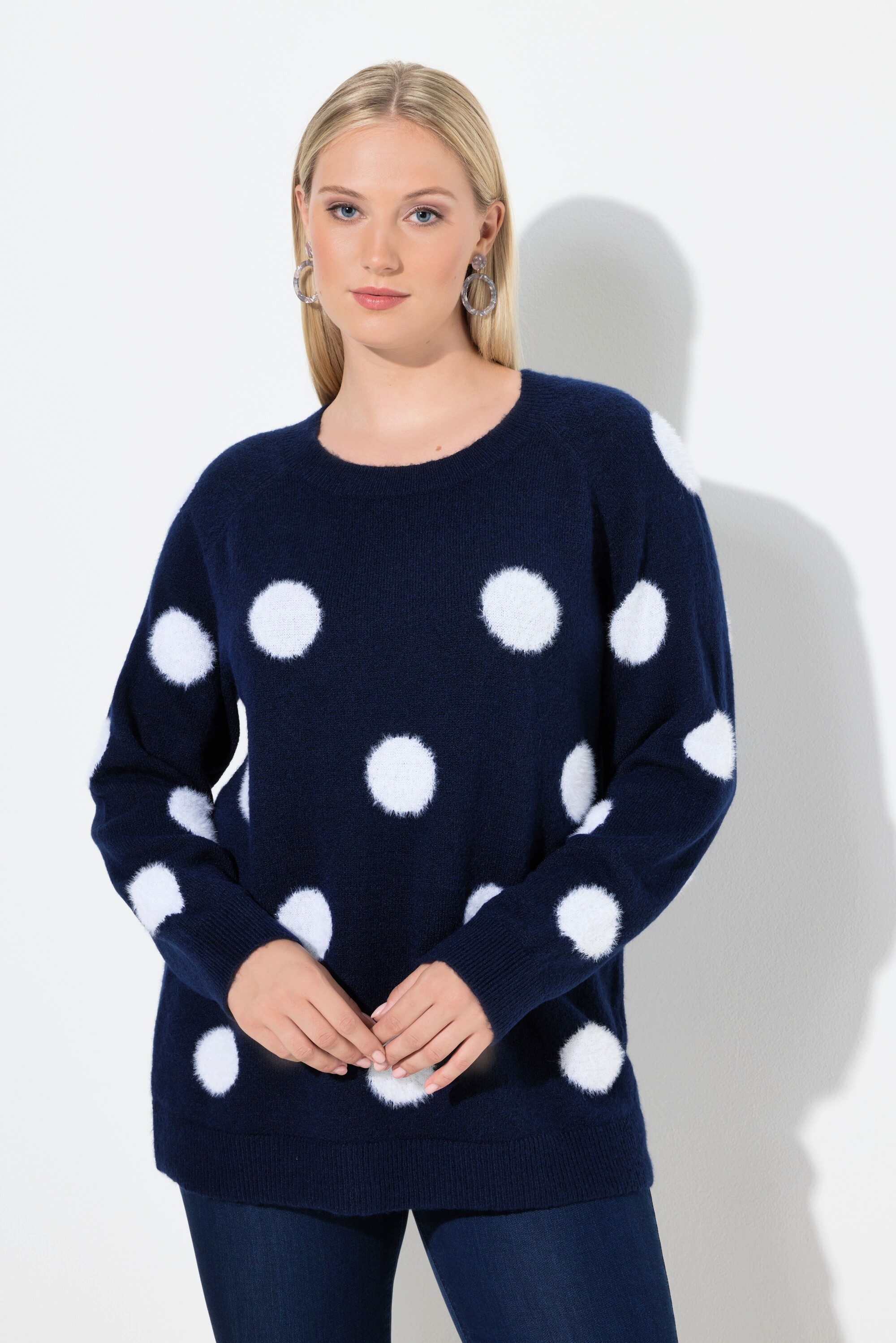 Strickpullover Pullover Punkte Rundhals Raglan-Langarm