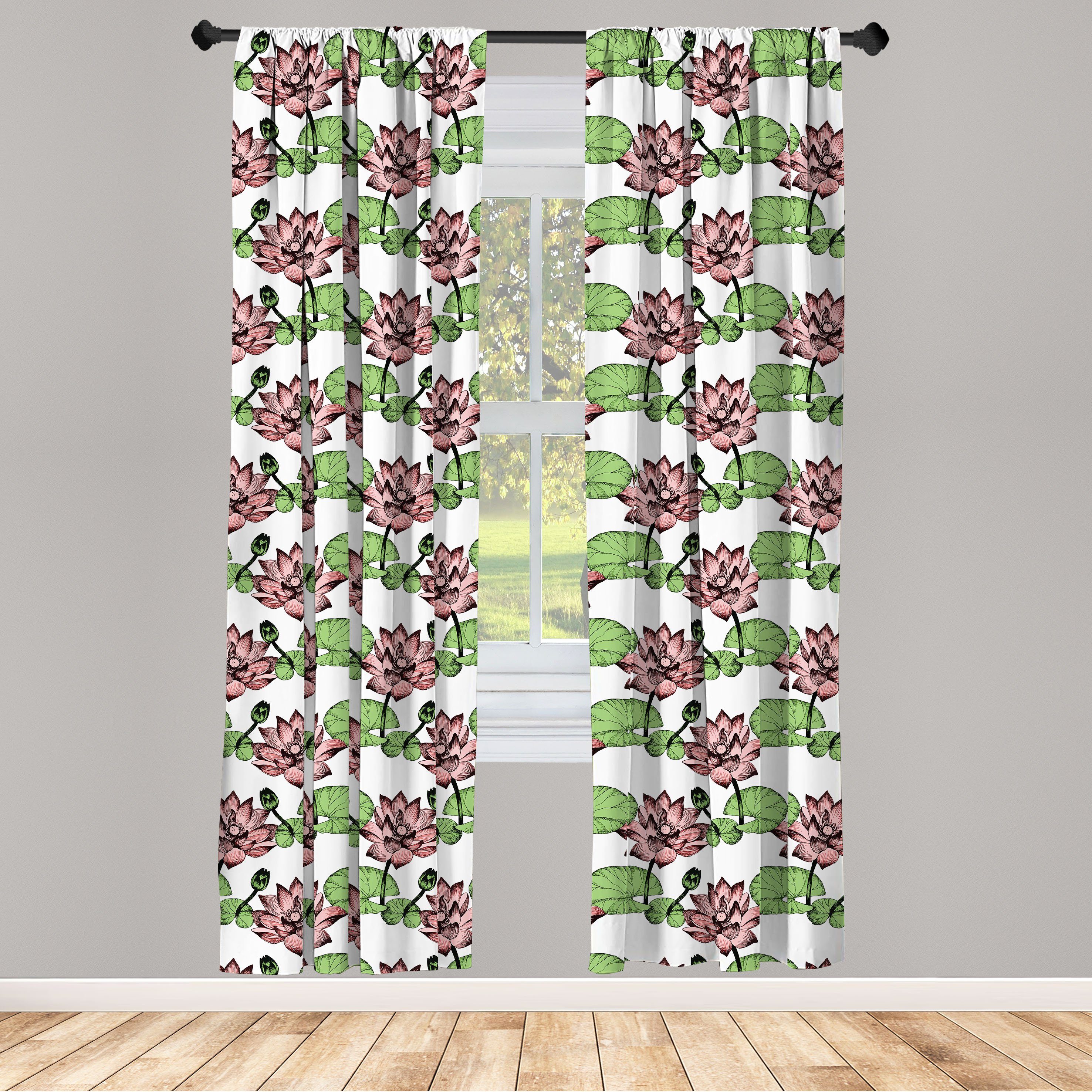 Gardine Dekor, Microfaser, Asiatische Schlafzimmer Lotus Wasserblumen Kunst für Abakuhaus, Vorhang Wohnzimmer