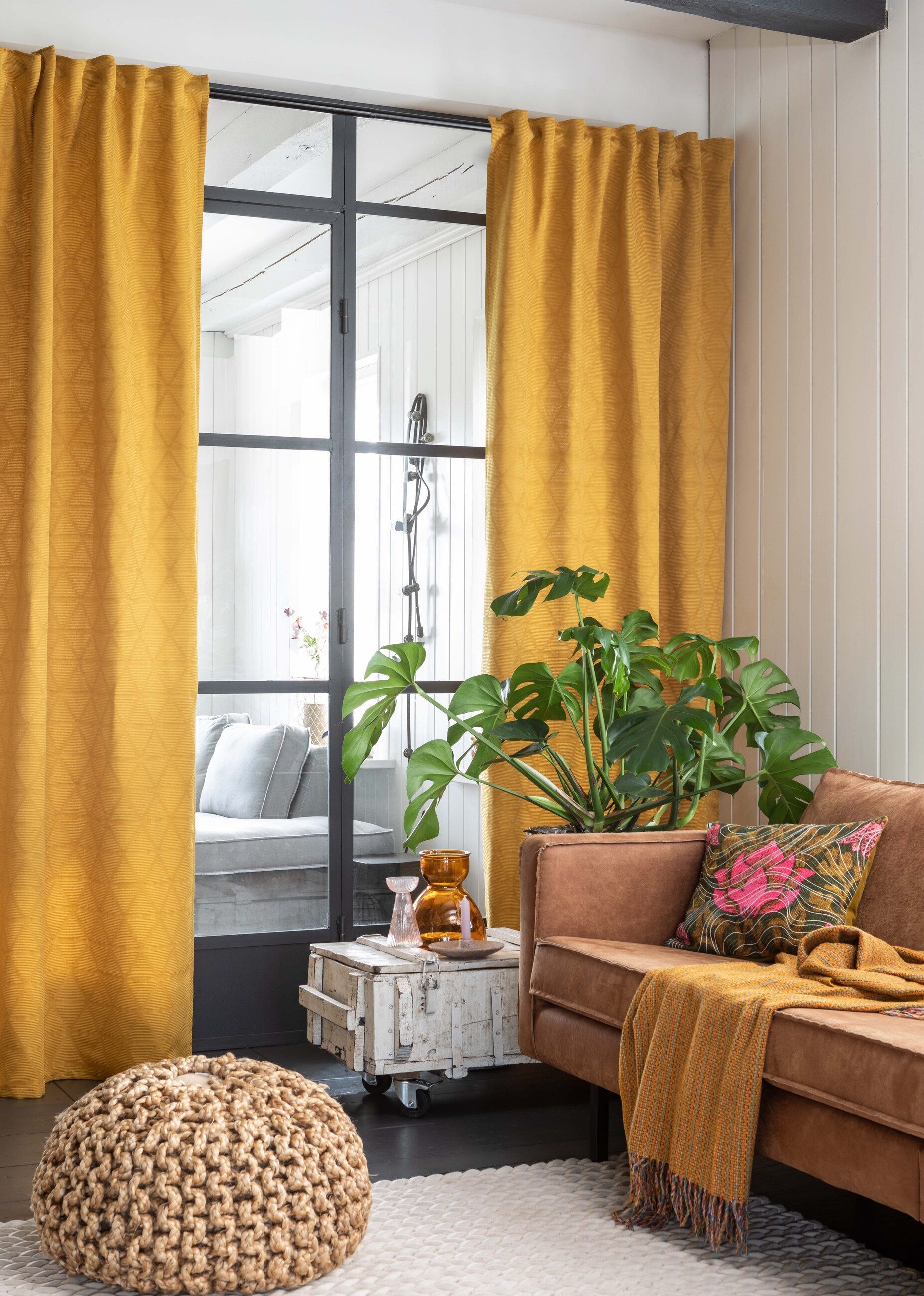ELBERSDRUCKE Vorhang Gardine mit verdeckten Schlaufen Sunny curry 255 x 140 cm (1 St), Multifunktionsband, blickdicht, Polyester, grafisch, modern – Bild 5 von 5