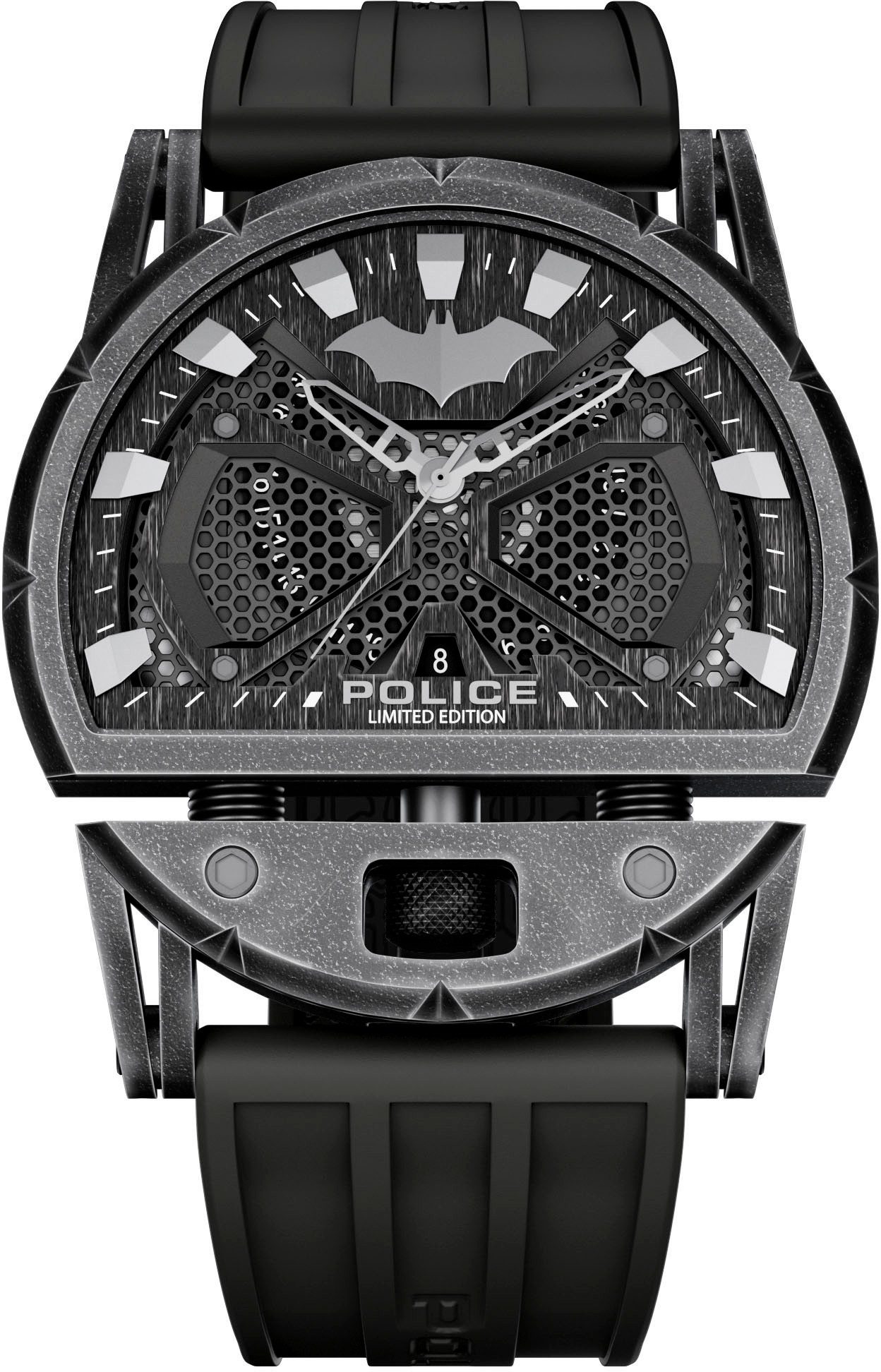 Police Quarzuhr BATMAN DARK SIDE PEWGN0075401, Armbanduhr, Herrenuhr, Silikonarmband, analog, Datum