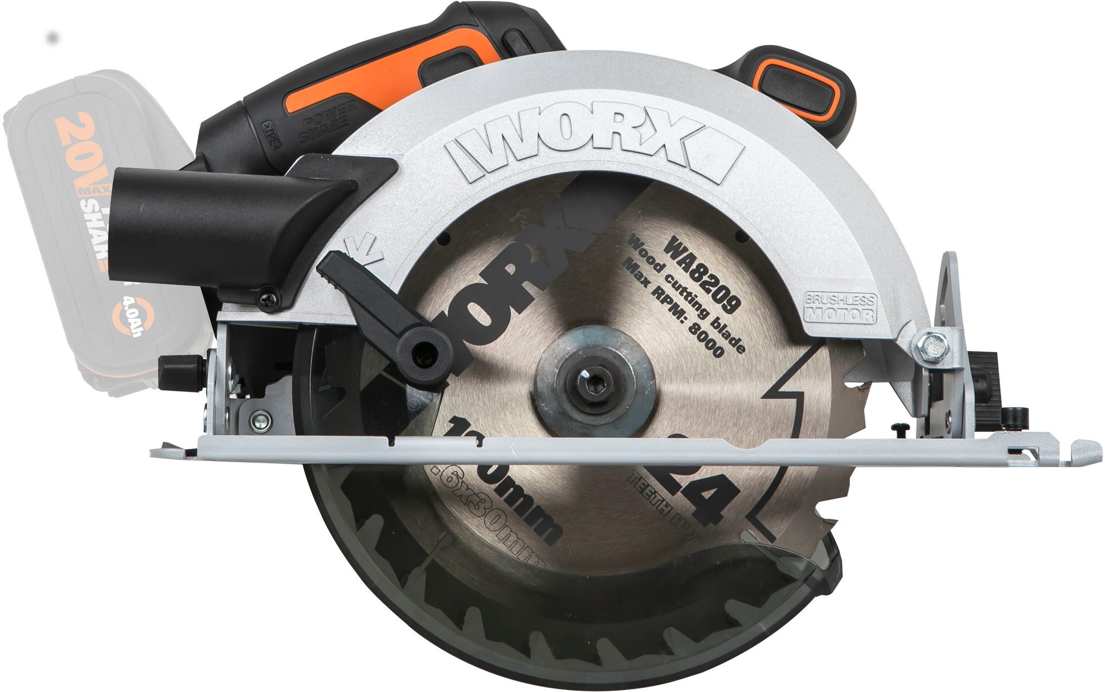Worx Akku-Handkreissäge WX520.9 NITRO, 190 mm Sägeblatt, Brushless-Motor, ohne Akku & Schnellladegerät